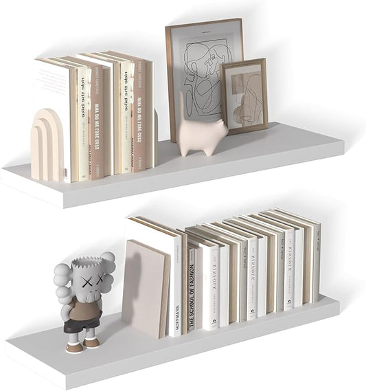 12 Inch Deep Floating Shelves for Wall 2 Pack White Floating Shelves Large Storage Space Wall Mount Shelf for Living Room Kitchen Bathroom 36" W x 12" D x 1.2" White-HomvellaHome