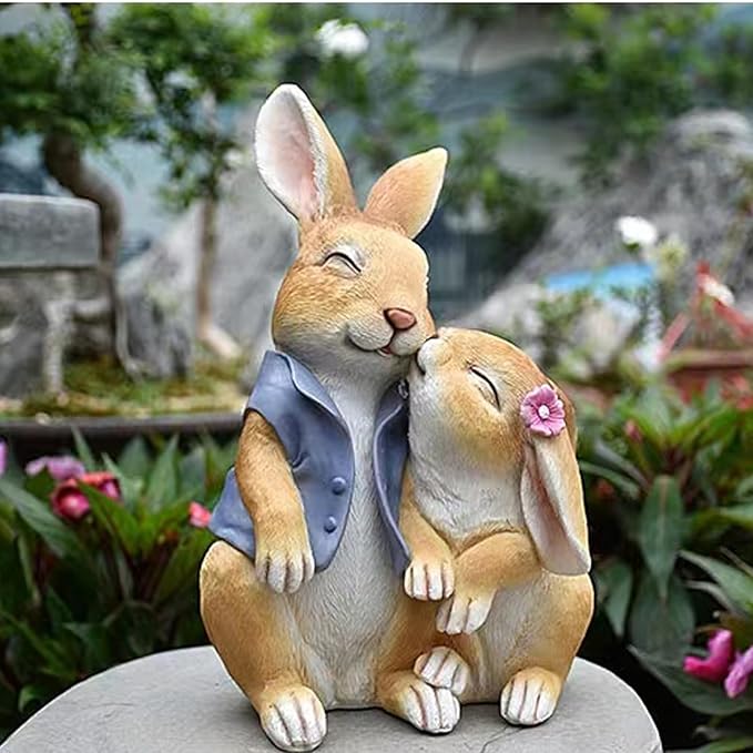 Garden Rabbit Statue Outdoor Decor Resin Funny Bunny Figurines for Outdoor Patio Lawn Yard Art Decoration Christmas Housewarming Gift-HomvellaHome