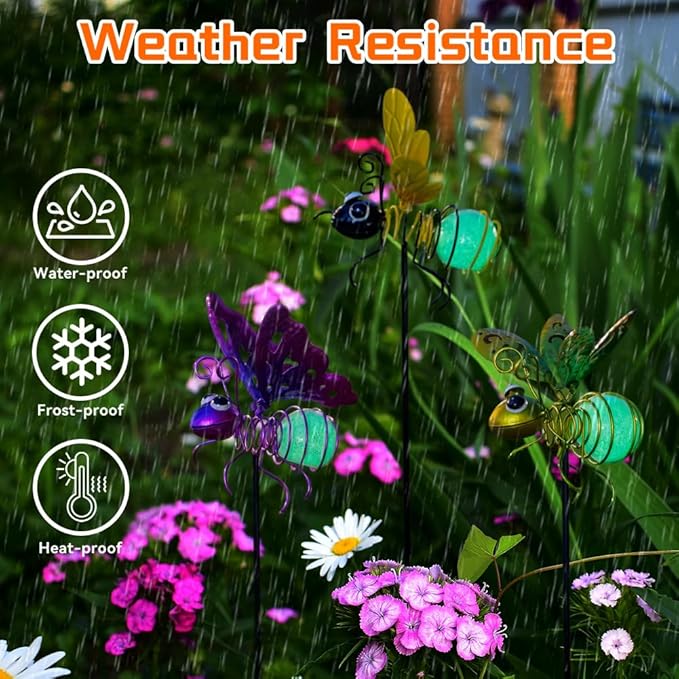 Garden Decor for Outside,3 Pcs Luminous Insect Garden Decorative Stakes,Glow in The Dark Bee Lights Metal Yard Art,Waterproof Outdoor Spring Lawn Patio Pathway Decoration for Mom,Women,Grandma-HomvellaHome
