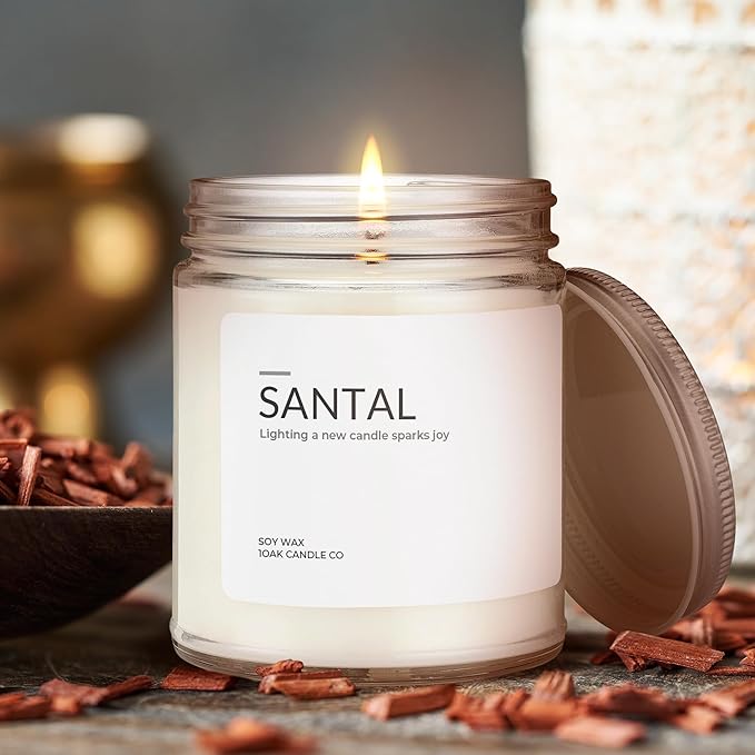 1OAK Soy Santal Candle (Santal) - Soy Wax Scented Candle - Candles for Home Scented - Long Burning Candles Premium - Hand-Poured (7oz.)-HomvellaHome
