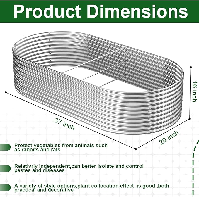 2 Pack Tall Galvanized Raised Garden Bed Outdoor,Metal Garden Bed for Vegetables,Steel Raised Beds for Gardening,Above Ground Garden Box for Flower-37x20 inch-4MV-HomvellaHome