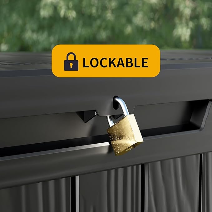 150 Gallon Outdoor Storage Box Waterproof Lockable Resin Deck Box Large, Patio Storage Bin for Pool Accessories Cushion Furniture, Garden Tools, UV-Resistant Outside Delivery Black-HomvellaHome