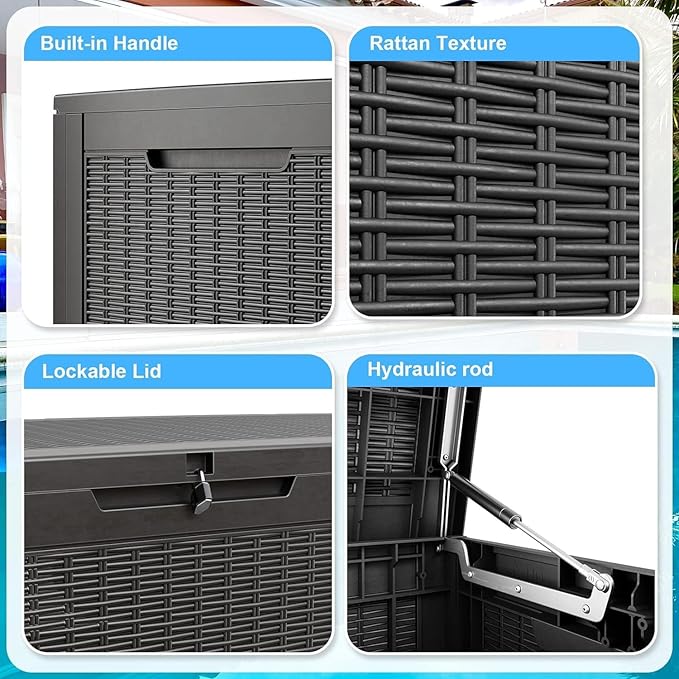 102 Gallon Outdoor Storage Box Waterproof, UV Resistant Resin Deck Box with Hydraulic Rod, Lockable Design and Enhanced Durability for Patio, Garden, and Poolside Use-HomvellaHome