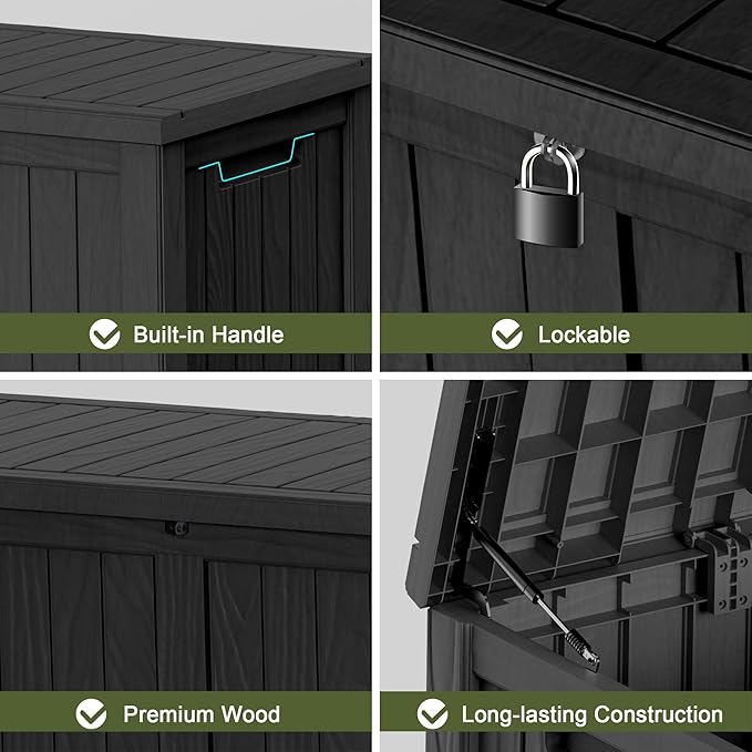 120 Gallon Outdoor Deck Box,Storage Lockable Waterproof Patio Furniture,Garden Tools,Cushions,Pool Accessories Outside Storage Resin Box(Black)-HomvellaHome