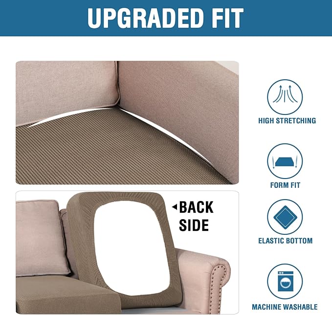 H.VERSAILTEX Super Stretch Individual Seat Cushion Covers Sofa Covers Couch Cushion Covers Slipcover Sets Thick Jacquard Textured Twill Fabric (1 Piece Loveseat Cushion Cover, Macchiato)-HomvellaHome