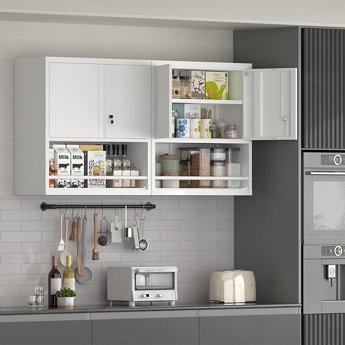 Wall Cabinets,Garage Metal Storage Cabinet with Shelf,Wall Storage Cabinet with Locking Door,Steel Cabinets for Kitchen,Home Office,Basement-HomvellaHome