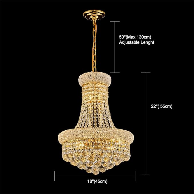 10 - Light Unique Empire Crystal Chandelier for Foyer Entryway Living Room Dining Room Bedroom Hallway Gold Finish-HomvellaHome