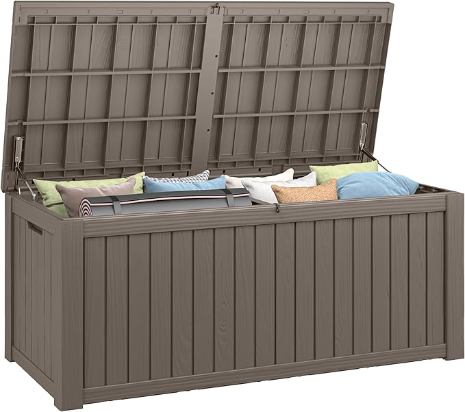 150 Gallon Resin Deck Box, Large Indoor and Outdoor Storage Box, Weatherproof and UV Resistant Outdoor Storage Box with Built-in Steel Beams for Patio, Cushions, Pool Supplies-HomvellaHome