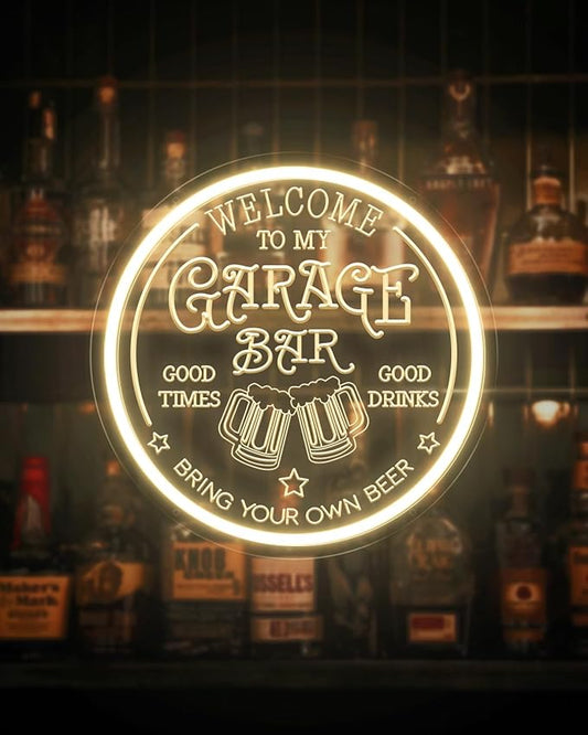 Garage Bar LED Neon Sign for Wall Art Decor, Dimmable Garage Light Up Sign for Man Dad Gifts, Neon Lights Bar Signs for Home Bar Pub Man Cave Bistro Birthday Camping Party-HomvellaHome