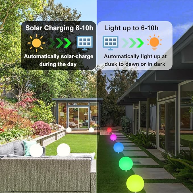10-in Solar Globe Light, Solar Garden Ball Light Outdoor w/Remote, 16 RGB Color 4 Modes Glowing Ball, Waterproof Smart Light Sensor Control Outdoor Orb Lamp w/Ground Stake for Pathway Patio Yard Party-HomvellaHome