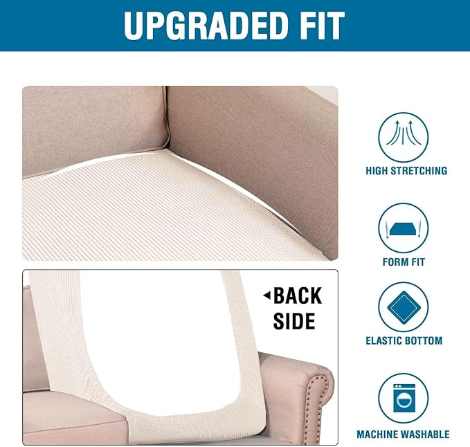 H.VERSAILTEX Super Stretch Individual Chaise Cover Sectional Couch Covers for L Shaped Sofa Both Left/Right Featuring Thick Jacquard Textured Twill Fabric (1 Piece Chaise Cover Large, Ivory)-HomvellaHome