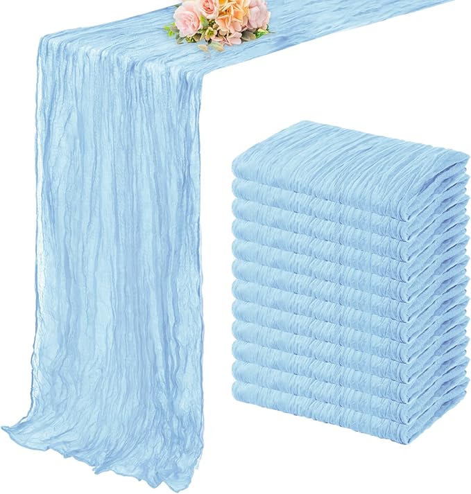 12 Pack Baby Blue Cheesecloth Table Runner 20 x 120 Inch Long Rustic Gauze Cheese Cloth Table Runner for Wedding 10FT Bridal Baby Shower Table Decorations Boho Fabric Sheer Birthday Party Table Decor-HomvellaHome