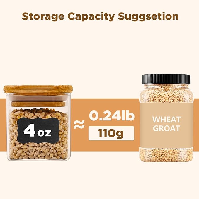 Glass Food Storage Jars Square 4oz, 12 Pack Glass Jars With Bamboo Lids, Kitchen Storage Containers For Spice, Candy, Cookie, Storage For Pantry Organizers-HomvellaHome