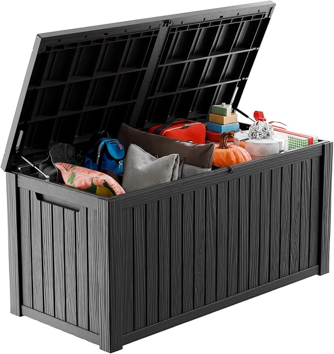 180 Gallon Deck Box Large Outdoor Storage for Patio Furniture,Outdoor Cushions,Garden Tools and Pool Supplies,Waterproof,Resin,Lockable(Black)-HomvellaHome