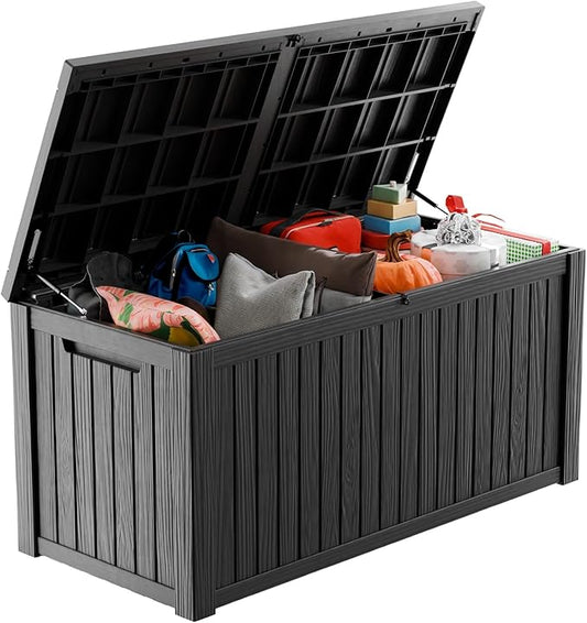 180 Gallon Deck Box Large Outdoor Storage for Patio Furniture,Outdoor Cushions,Garden Tools and Pool Supplies,Waterproof,Resin,Lockable(Black)-HomvellaHome