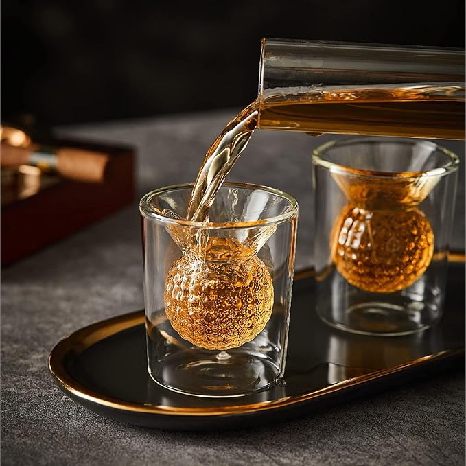 Golf Whiskey Decanter Set with 4 Golf Ball Shot Glasses, Unique Golf Gifts for Men Women, 750ml Golf Themed Liquor Dispenser, Golf Club Drink Dispenser for Bourbon, Scotch, Vodka, Tequila-HomvellaHome
