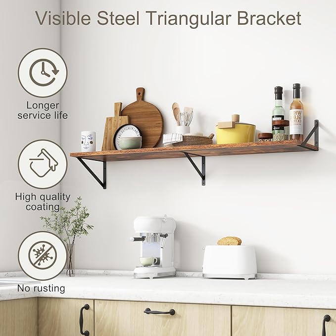 12 Inch Deep Floating Shelves,48W x 12D Floating Shelves, Deep Wall Shelves Bracket Set of 2, Large Display Floating Shelf for Bathroom, Living Room, Wide Storage Wooden Wall Shelf, Rustic Brown-HomvellaHome