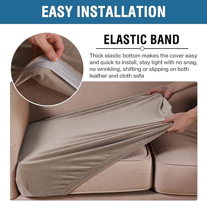 H.VERSAILTEX Velvet Stretch Couch Cushion Cover Plush Cushion Slipcover for Chair Cushion Furniture Protector Seat Cushion Sofa Cover (1 Piece Armchair Cushion Covers, Taupe)-HomvellaHome