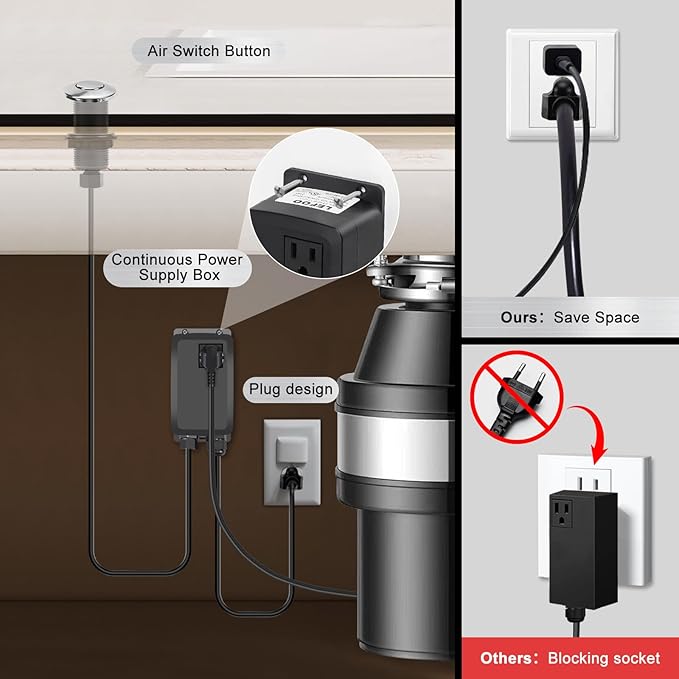 Garbage Disposal Air Switch Kit, Garbage Disposal Button, Sink Top Waste Disposer On/Off Switch, UL Listed Air Switch Compatible with All Garbage Disposals (Chrome Silver)-HomvellaHome