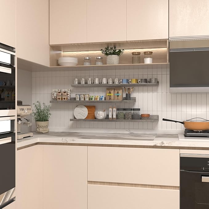 Giftgarden 36 Inch Grey Floating Shelves for Wall Mount, Gray Wood Wall Shelf Ledge for Bathroom Bedroom Living Room Kitchen Storage, Set of 3 Different Sizes-HomvellaHome