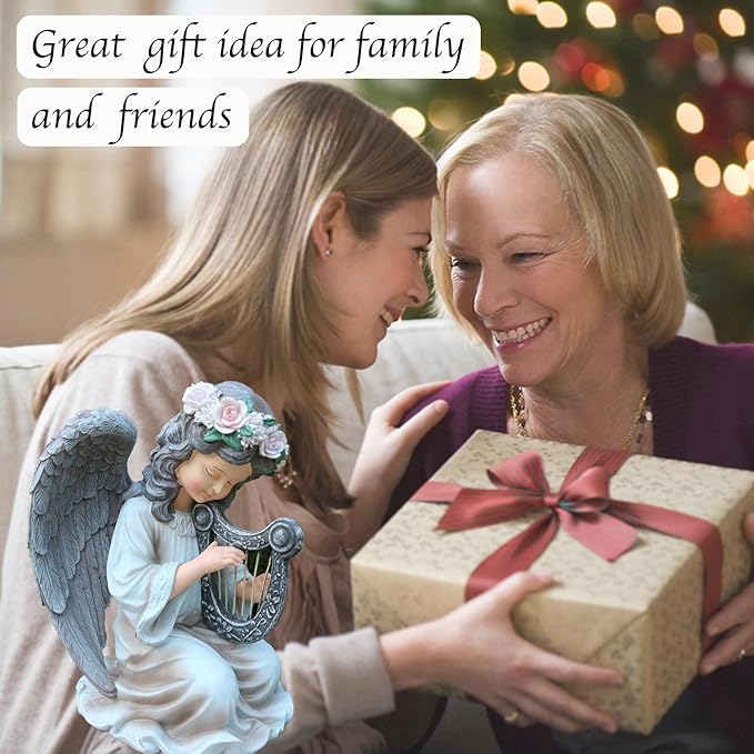 Garden Angel Decor Solar Angels Statues for Garden Waterproof Angel Sculpture Playing The Harp Solar Angels for Yard Patio Gardening Gift-HomvellaHome