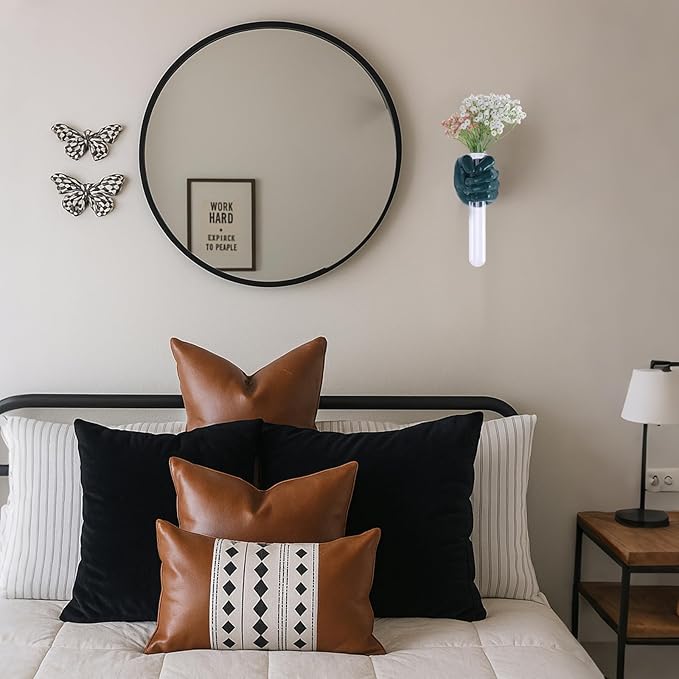 Green Wall Sculptures, Hand Vases Home Decor, Wall Mount Art Sculpture, Unique Wall Art Statue, Funky Flower Vase Decorations, Modern Eclectic Hanging Decor,Glass Test Tube Vase-HomvellaHome