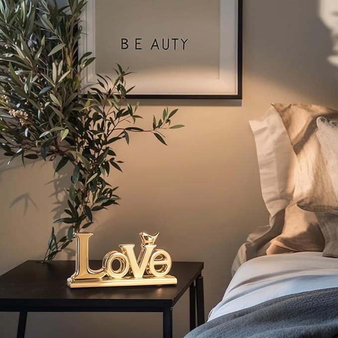 Gold Love Sign Statue - Personalized Home Decor, Bird Sculpture for Living Room, Bedroom, Desktop & Cabinets-HomvellaHome