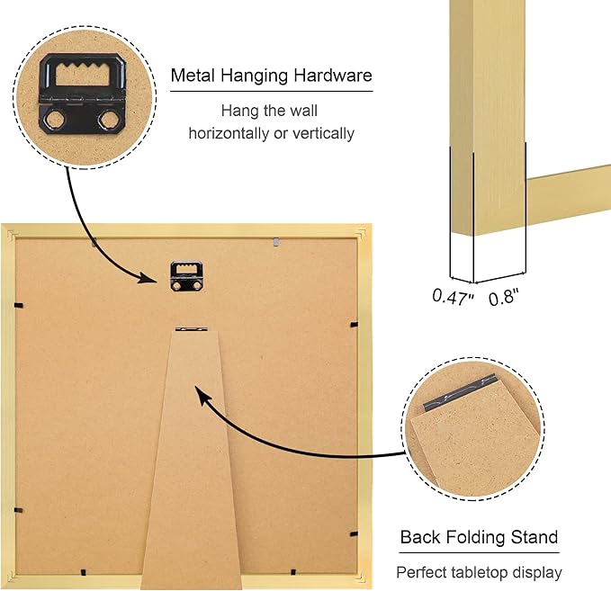 12x12 Picture Frame Set of 4, 12 x 12 Wood Photo Frames with Mat for 10x10 or 30x30cm Diamond Painting Art, Wooden Frame with Real Glass Cover for Wall and Tabletop Display,Gold-HomvellaHome