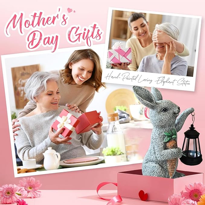 Garden Statues Rabbit Solar Lantern Outdoor Handmade Resin Statue Bunny with Cute Carrot for Patio, Yard,Mother's Day Gift Ideas (rabbit1)-HomvellaHome