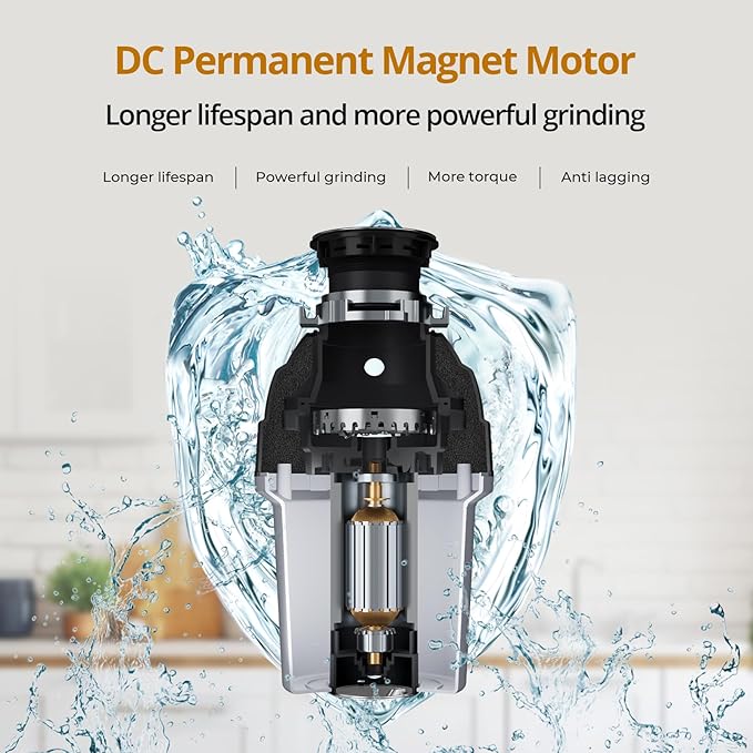 1 HP Garbage Disposal with Sound Reduction, TECASA Food Waste Disposer for Kitchen Sink, Septic Safe Garbage Disposal, Power Cord Included, Grey and Black - HyperCrush 100-HomvellaHome