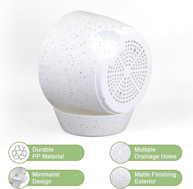 12/10/9 inch Large Self Watering Pots, Plant Pots with Mesh Drainage Holes for Indoor Outdoor Garden Plants, Flower Pots with Deep Reservoir, Set of 3 Plastic Planters, Specked White-HomvellaHome