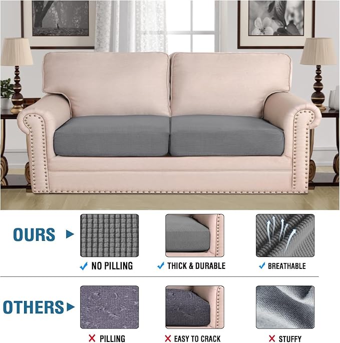 H.VERSAILTEX Super Stretch Individual Seat Sofa Covers Couch Cushion Covers Slipcover Sets Thick Jacquard Textured Twill Fabric (2 Piece Large, Grey)-HomvellaHome