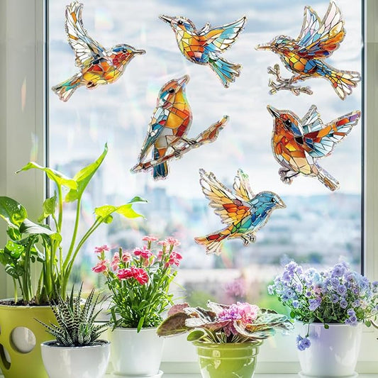 12pcs Window Decals for Bird Strikes, Anti Collision Window Clings, Rainbow Reflection Window Sticker, Hummingbird Style Sun Catcher Stickers for Glass Windows-HomvellaHome