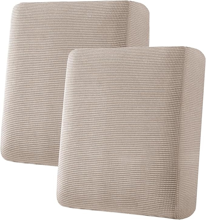 H.VERSAILTEX Super Stretch Individual Seat Cushion Covers Sofa Covers Couch Cushion Covers Slipcover Sets Thick Jacquard Textured Twill Fabric (2 Piece Medium Sofa Cushion Covers, Sand)-HomvellaHome