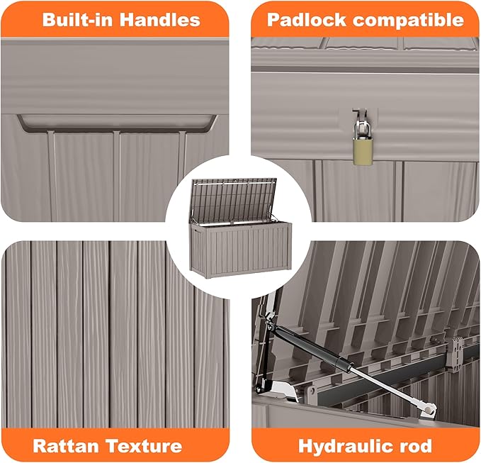 150 Gallon Resin Deck Box, Lockable Patio Outdoor Storage Box for Furniture, Garden Tools and Tools Storage, Waterproof Outside Storage Boxes - Grey-HomvellaHome