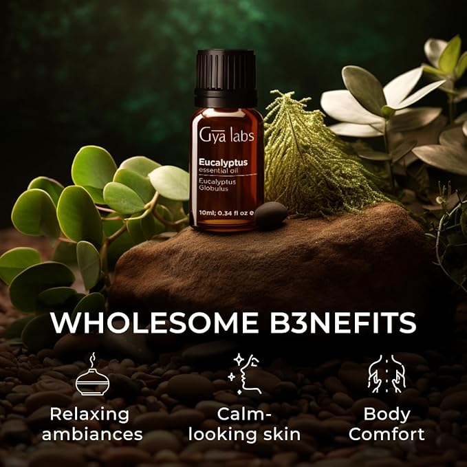 Gya Labs Eucalyptus Essential Oil for Diffuser - 0.34 Fl Oz - 100% Pure Natural Eucalyptus Oil for Skin, Humidifier, Candle Making & Aromatherapy - Fresh, Cooling Scent-HomvellaHome