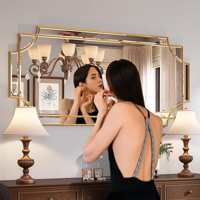 Kelly Miller 24"x48" Large Gold Mirror for Wall, Gold Traditional Wall Mirror Art Decorative Mirror Beveled Full Length Mirror Home Decor for Bathroom Living Room Bedroom Kitchen Farmhouse Entryway-HomvellaHome