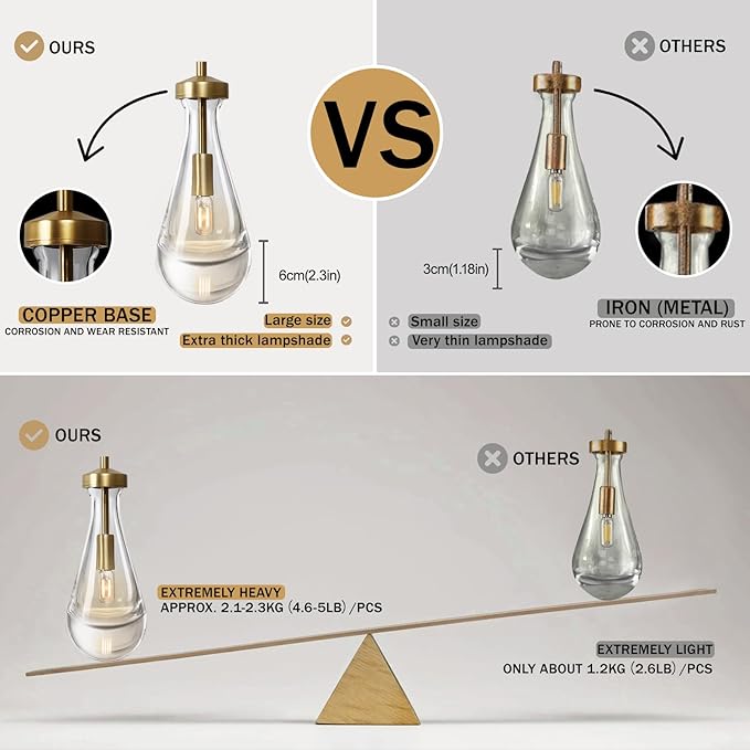 Raindrop Pendant Lights Set of 3, Pendant Lights Kitchen Island 3 Pack, Teardrop Glass Pendant Lights for Bedroom Bathroom, Island Lights, Chandelier for Living Room Hallway, Bulb Included-HomvellaHome