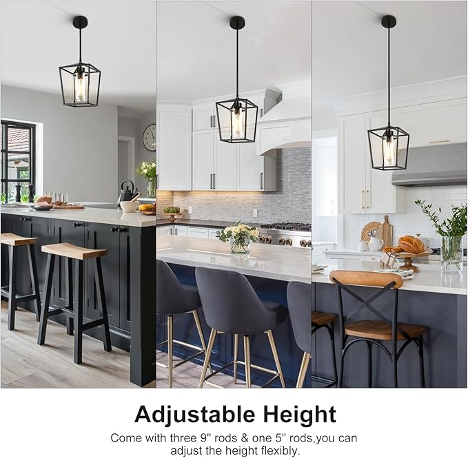 2 Pack 1-Light Black Pendant Lights for Kitchen Island, Farmhouse Metal Pendant Light Iron Cage Hanging Light Fixtures with Clear Glass Shade for Dining Room, Entryway, Hallway, Foyer-HomvellaHome