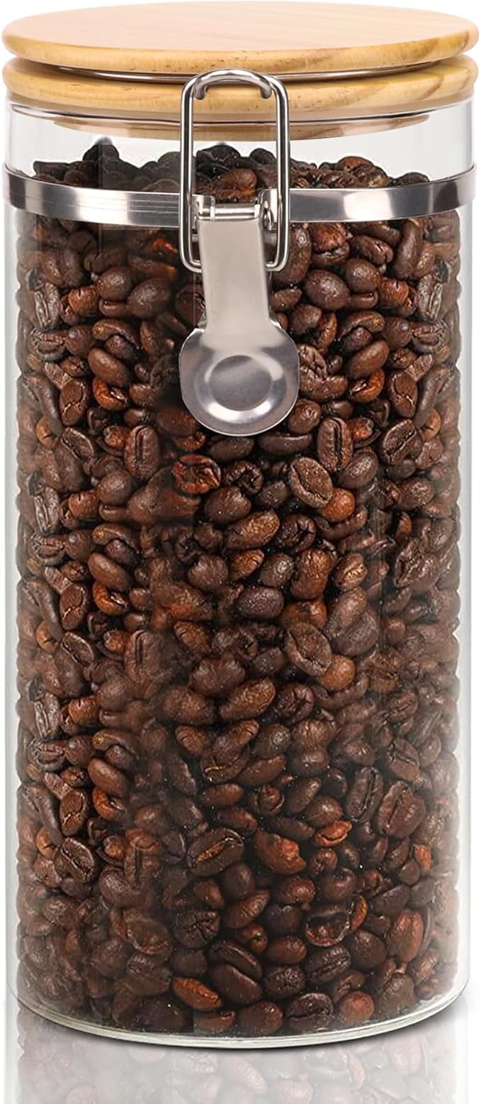 Glass Coffee Canister Coffee Containers for Ground Coffee Coffee Bean Storage Airtight Seal with Locking Clamp, Coffee Bar Accessories Perfect for Kitchen Storage-HomvellaHome