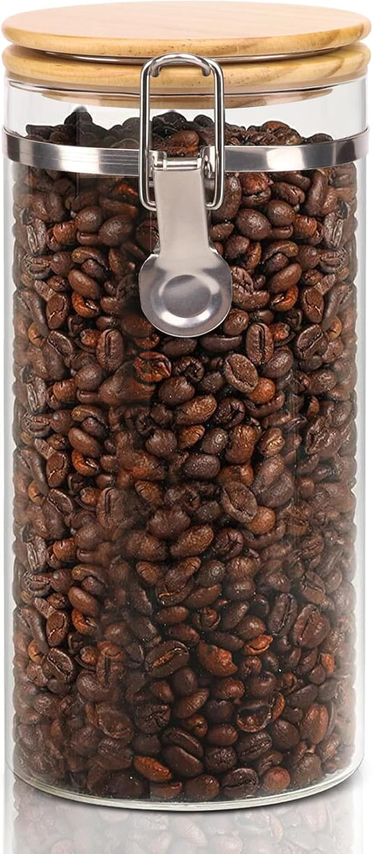 Glass Coffee Canister Coffee Containers for Ground Coffee Coffee Bean Storage Airtight Seal with Locking Clamp, Coffee Bar Accessories Perfect for Kitchen Storage-HomvellaHome