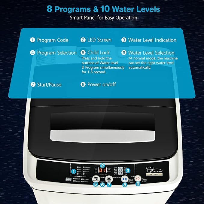 Giantex Portable Washing Machine, 2 in 1 Full Automatic Laundry Washer 1.5Cu.Ft 11lbs Capacity Washing and Spinning Combo 8 Programs 10 Water Levels Energy Saving Top Load Washer for Apartment Dorm-HomvellaHome