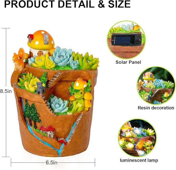 Garden Solar Figurine Light - Flowerpot Succulent Solar Light Outdoor, Solar Powered Lighting Outside Decorations Yard Art Lawn Ornaments for Porch Patio Balcony - Succulent Gifts for Women Mom-HomvellaHome