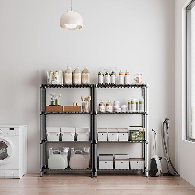 1000 lbs 4 Tier Shelf Metal Storage Shelves Shelving Wire Rack Heavy Duty Closet Organizers for Garage Kitchen Bathroom Laundry Black 15.7" D x 33.5" W x 59.5" H-HomvellaHome