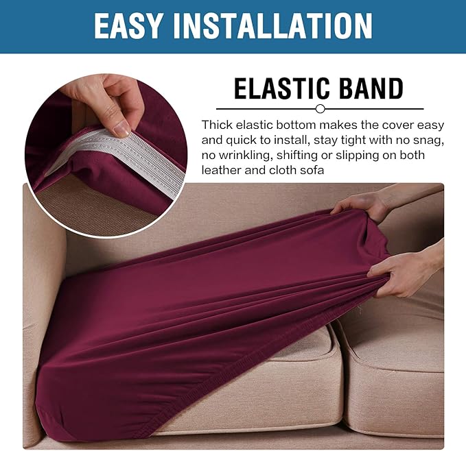 H.VERSAILTEX Velvet Stretch Couch Cushion Cover Plush Cushion Slipcover for Chair Cushion Furniture Protector Seat Cushion Sofa Cover (1 Piece Armchair Cushion Covers, Burgundy)-HomvellaHome
