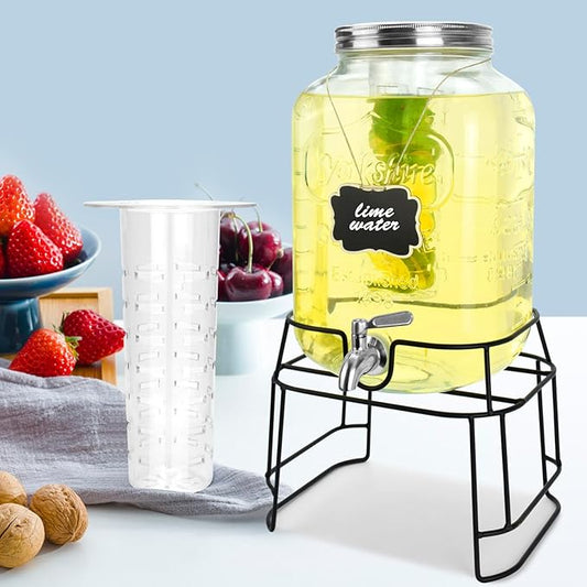 2 Gallon Glass Drink Dispensers For Parties,Beverage Dispensers With Stand And 100% Leakproof Stainless Steel Spigot.Glass Water Jug Dispenser,Lemonade Dispenser,Mason Jar.-HomvellaHome