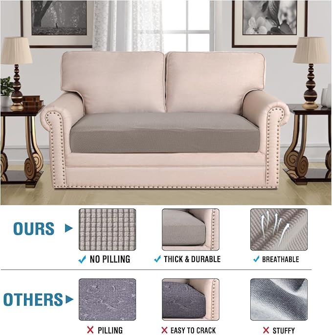 H.VERSAILTEX Super Stretch Individual Seat Cushion Covers Sofa Covers Couch Cushion Covers Slipcover Sets Thick Jacquard Textured Twill Fabric (1 Piece Loveseat Cushion Cover, Taupe)-HomvellaHome