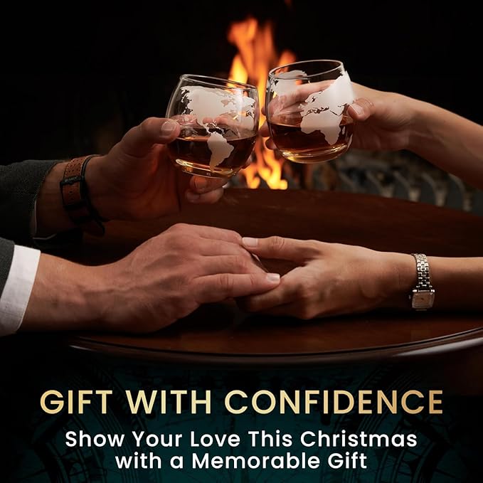 Globe Whiskey Decanter Gift Set by Royal Reserve | Etched World Map Globe Decanter 29 oz 850 ml with Glasses for Bourbon, Liquor – Whiskey Gifts for Men Dad Boyfriend Husband-HomvellaHome