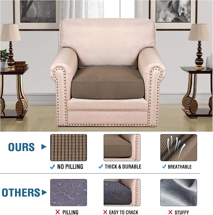 H.VERSAILTEX Super Stretch Individual Seat Cushion Covers Sofa Covers Couch Cushion Covers Slipcover Sets Thick Jacquard Textured Twill Fabric (1 Piece Chair Cushion Cover, Macchiato)-HomvellaHome