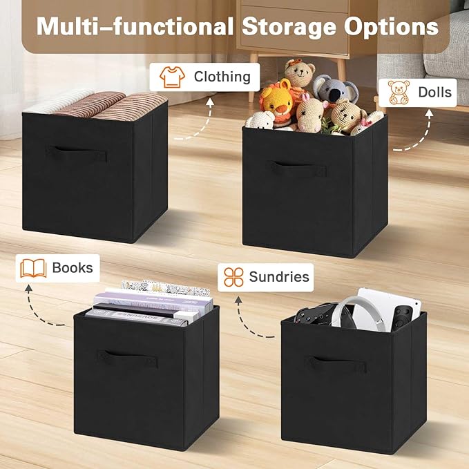 GhvyenntteS Storage Cubes 6 Pack, 11 Inch Cube Storage Bins with Dual Handles, Collapsible Heavy Duty Fabric Bins for Shelves Closet, Baskets for Organizing Clothes Bedding Toys Books (Black)-HomvellaHome